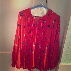 Red long sleeve shirt with flowers